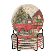 6 Pcs Drink Coasters with Holder 3.94in Woven Coasters for Drinks Christmas Decorations and Dogs Coaster Set for Protection Table