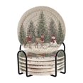 thumbnail image 1 of 6 Pcs Drink Coasters with Holder 3.94in Woven Coasters for Drinks Christmas Deer and Snowmen Coaster Set for Protection Table, 1 of 7