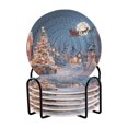 thumbnail image 1 of 6 Pcs Drink Coasters with Holder 3.94in Woven Coasters for Drinks Christmas Night Scene Coaster Set for Protection Table, 1 of 7