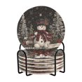 thumbnail image 1 of 6 Pcs Drink Coasters with Holder 3.94in Woven Coasters for Drinks Christmas Snowman Coaster Set for Protection Table, 1 of 7