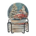 thumbnail image 1 of 6 Pcs Drink Coasters with Holder 3.94in Woven Coasters for Drinks Christmas Snowman in A Red Truck Coaster Set for Protection Table, 1 of 7