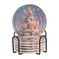 6 Pcs Drink Coasters with Holder 3.94in Woven Coasters for Drinks Christmas Tree Made Of Candy Coaster Set for Protection Table