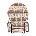 thumbnail image 1 of 6 Pcs Drink Coasters with Holder 3.94in Woven Coasters for Drinks Christmas-themed Red Train Pattern Coaster Set for Protection Table, 1 of 7