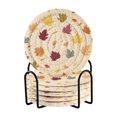 thumbnail image 1 of 6 Pcs Drink Coasters with Holder 3.94in Woven Coasters for Drinks Colorful Autumn Leaves Pattern Coaster Set for Protection Table, 1 of 7