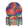 thumbnail image 1 of 6 Pcs Drink Coasters with Holder 3.94in Woven Coasters for Drinks Colorful Tie-dye with Swirling Coaster Set for Protection Table, 1 of 7