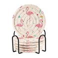 thumbnail image 1 of 6 Pcs Drink Coasters with Holder 3.94in Woven Coasters for Drinks Cute Flamingo Pattern Coaster Set for Protection Table, 1 of 7