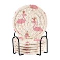 thumbnail image 1 of 6 Pcs Drink Coasters with Holder 3.94in Woven Coasters for Drinks Cute Pink Flamingo Pattern Coaster Set for Protection Table, 1 of 7