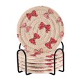thumbnail image 1 of 6 Pcs Drink Coasters with Holder 3.94in Woven Coasters for Drinks Cute Red Bows Pattern Coaster Set for Protection Table, 1 of 7