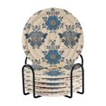 thumbnail image 1 of 6 Pcs Drink Coasters with Holder 3.94in Woven Coasters for Drinks Elegant Blue Flowers Pattern Coaster Set for Protection Table, 1 of 7
