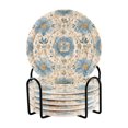 thumbnail image 1 of 6 Pcs Drink Coasters with Holder 3.94in Woven Coasters for Drinks Elegant and Timeless Blue Flower Coaster Set for Protection Table, 1 of 7