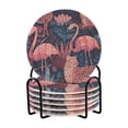 thumbnail image 1 of 6 Pcs Drink Coasters with Holder 3.94in Woven Coasters for Drinks Flamingos and Leopard Print Coaster Set for Protection Table, 1 of 7