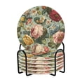 thumbnail image 1 of 6 Pcs Drink Coasters with Holder 3.94in Woven Coasters for Drinks Floral Pattern with Roses Coaster Set for Protection Table, 1 of 7