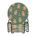 thumbnail image 1 of 6 Pcs Drink Coasters with Holder 3.94in Woven Coasters for Drinks Gingerbread Christmas Theme Pattern Coaster Set for Protection Table, 1 of 7