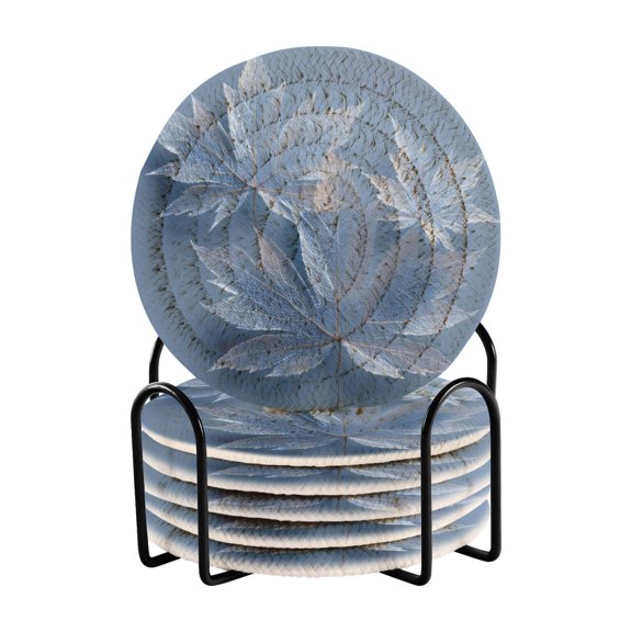 6 Pcs Drink Coasters with Holder 3.94in Woven Coasters for Drinks Glass Mapleleaves Coaster Set for Protection Table
