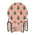 thumbnail image 1 of 6 Pcs Drink Coasters with Holder 3.94in Woven Coasters for Drinks Green Trees and Red Bows Coaster Set for Protection Table, 1 of 7