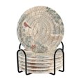 thumbnail image 1 of 6 Pcs Drink Coasters with Holder 3.94in Woven Coasters for Drinks Hand-drawn Deer and Cardinals Coaster Set for Protection Table, 1 of 7