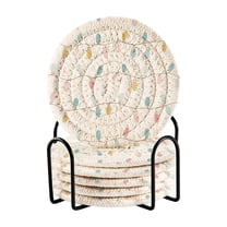 6 Pcs Drink Coasters with Holder 3.94in Woven Coasters for Drinks Minimalist Christmas Lights Pattern Coaster Set for Protection Table