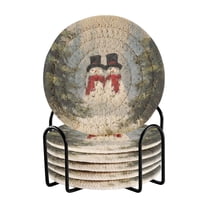 6 Pcs Drink Coasters with Holder 3.94in Woven Coasters for Drinks Moody Snowman Couple Coaster Set for Protection Table