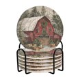 thumbnail image 1 of 6 Pcs Drink Coasters with Holder 3.94in Woven Coasters for Drinks Old Red Barn Coaster Set for Protection Table, 1 of 7