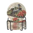 thumbnail image 1 of 6 Pcs Drink Coasters with Holder 3.94in Woven Coasters for Drinks Old Train with Flowers Coaster Set for Protection Table, 1 of 7