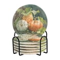 thumbnail image 1 of 6 Pcs Drink Coasters with Holder 3.94in Woven Coasters for Drinks Orange and White Pumpkins Coaster Set for Protection Table, 1 of 7