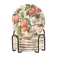 thumbnail image 1 of 6 Pcs Drink Coasters with Holder 3.94in Woven Coasters for Drinks Peach Fruit Pattern Coaster Set for Protection Table, 1 of 7