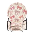thumbnail image 1 of 6 Pcs Drink Coasters with Holder 3.94in Woven Coasters for Drinks Pink Bows Pattern Coaster Set for Protection Table, 1 of 7