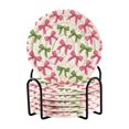 thumbnail image 1 of 6 Pcs Drink Coasters with Holder 3.94in Woven Coasters for Drinks Pink Bows and Green Ribbons Coaster Set for Protection Table, 1 of 7