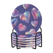 6 Pcs Drink Coasters with Holder 3.94in Woven Coasters for Drinks Pink-purple Hearts Coaster Set for Protection Table