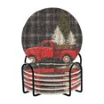 thumbnail image 1 of 6 Pcs Drink Coasters with Holder 3.94in Woven Coasters for Drinks Red Truck with Christmas Tree Coaster Set for Protection Table, 1 of 7