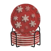 6 Pcs Drink Coasters with Holder 3.94in Woven Coasters for Drinks Red and White Snowflakes Coaster Set for Protection Table