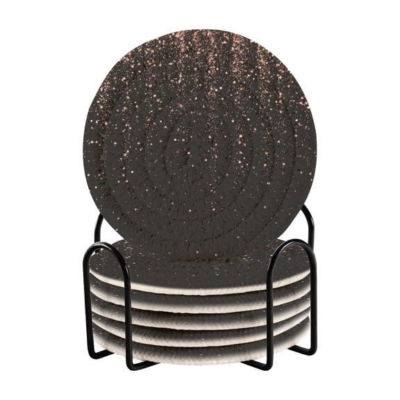 6 Pcs Drink Coasters with Holder 3.94in Woven Coasters for Drinks Rose Gold Glitter Coaster Set for Protection Table