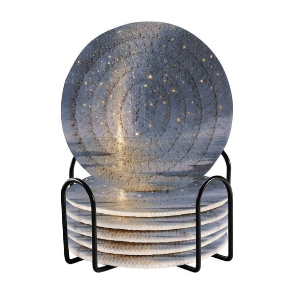 6 Pcs Drink Coasters with Holder 3.94in Woven Coasters for Drinks Sky Full Of Shooting Stars Coaster Set for Protection Table