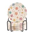 thumbnail image 1 of 6 Pcs Drink Coasters with Holder 3.94in Woven Coasters for Drinks Small Watercolor Splashes and Dots Coaster Set for Protection Table, 1 of 7
