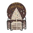 thumbnail image 1 of 6 Pcs Drink Coasters with Holder 3.94in Woven Coasters for Drinks White Christmas Tree Pattern Coaster Set for Protection Table, 1 of 7