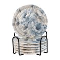 thumbnail image 1 of 6 Pcs Drink Coasters with Holder 3.94in Woven Coasters for Drinks White Floral Pattern Coaster Set for Protection Table, 1 of 7