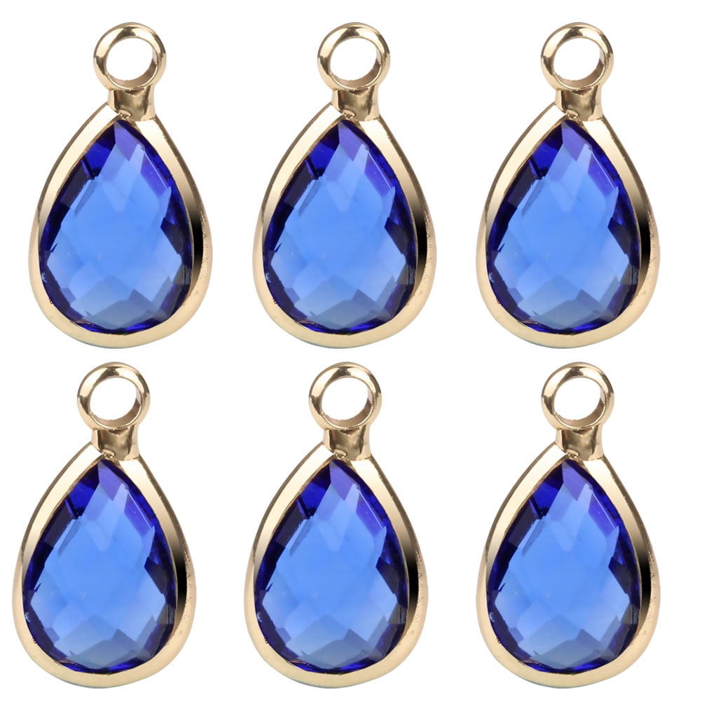 6 Pcs Drop Shape Glass Diamond Pendant Plating Copper Brim Pendant DIY