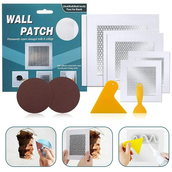 6 Pcs Drywall Repair Patch,4" 6" 8" Two of Each Wall Patch Repair Kit,Self Adhesive Wall Mesh Repair,Large Hole Patch for Drywall,Sheet Rock Patch,Aluminum Metal Sheetrock Ceiling Patch