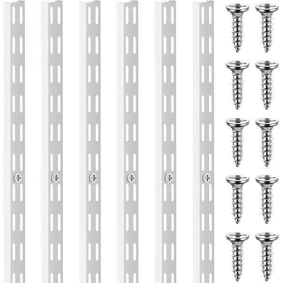 6 Pcs Dual Track Upright Wall Shelving System Heavy Duty Support System Twin Slot Shelf Rail Shelf Standards for Pantries Linen Closets Laundry Rooms
