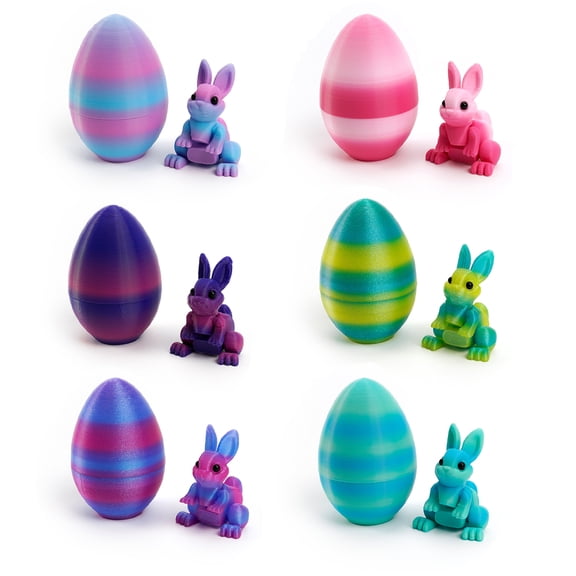 6 Pcs Easter 3D Printed Bunny Eggs Set with Mini Cute Bunny Inside Surprise Egg 3D Printed Animals Colorful Rabbit Figurine Easter Basket Stuffers for Party Favors Holiday Decor Gifts