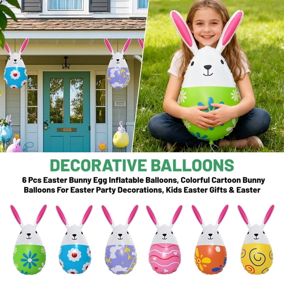 6 Pcs Easter Bunny Balloons, 15.7 inch Colorful Rabbits Egg Inflatable Balloons for Easter Party Decorations, Easter Gifts, Spring Party Supplies, Easter Decor for Home Decor