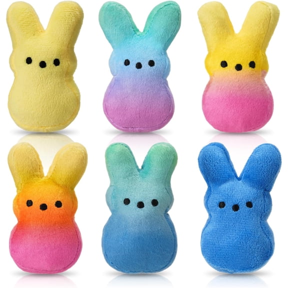 6 Pcs Easter Peeps Plush Bunny Stuffed Animals Easter Basket Stuffers Plush for Easter Party Favors Gift