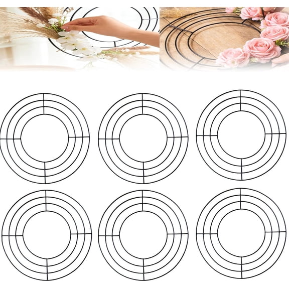 6 Pcs Easter Rabbit Wreath Metal Frame, Wire Form Floral Garden Wire Wreath Form for Easter, DIY Craft Project Indoor Outdoor Holiday Hanging Decor 16 Inches (Round)