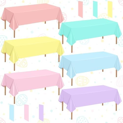 6 Pcs Easter Tablecloth Party Decorations Pastel Table Cloths Plastic 54x72 Inch Rainbow Tablecloth Disposable Rectangle Table Cover for Birthday Baby Shower Wedding Princess Ice Cream