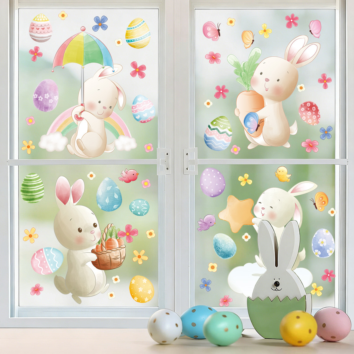 6 Pcs Easter Window Clings 2026 Reusable Easter Bunnies Decorations for ...
