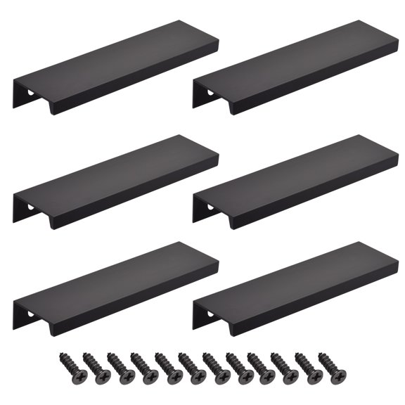 6 Pcs Edge Pull Handle 120mm x 32mm Aluminum Alloy Cabinet Drawer Pull Black