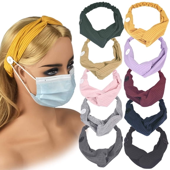 6 Pcs Elastic Exercise Headband,Bexikou Headband with Buttons for Face Mask, Sports Head Band, Stretchy Head Bands for Nurses Doctors and Women for Protect Your Ears