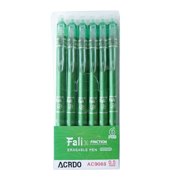 6 Pcs Erasable Gel Ink Pens 0.5mm, Retractable Gel Ink Pens with Rubber Eraser Top, Smooth Writing Erasable Pens for Office Study Writing, Green