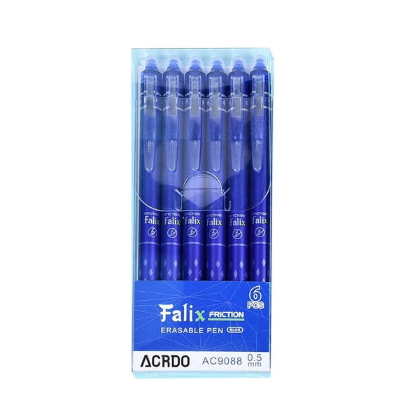 6 Pcs Erasable Gel Ink Pens Retractable Pens Ink Smooth Writing Pens 0.5mm Fine Point Pen Smooth Writing Pen Cute Erasable Pens for Office Pens Women Men Pens, 6.1"x2.55", Blue