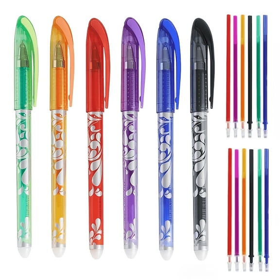 6 Pcs Erasable Gel Pens with 12 Pen Refills Make Mistakes Disappear Colored Pens 0.7mm Retractable Fine Point Erasable Pens for Writing, Drawing, Planner Supplies, 5.7 Inch, Yellow
